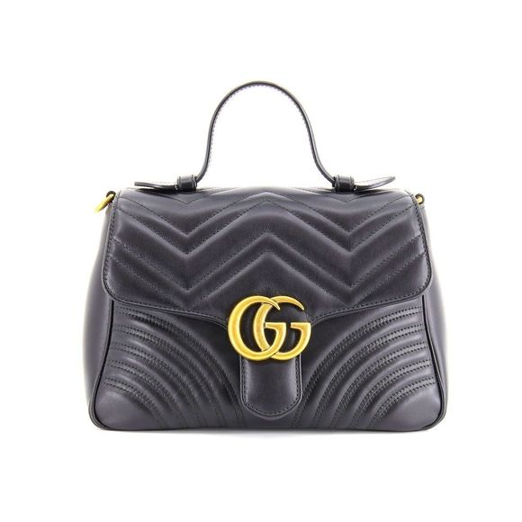 Gucci GG Marmont Small Top Handle Chain Shoulder Bag Leather Black Gold Hardware - Picture 1 of 9